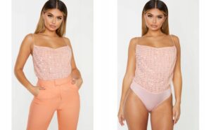 X7B312 PRETTYLITTLETHING OZDOBNE BODY NA RAMIĄCZKACH CEKINY 34 XS