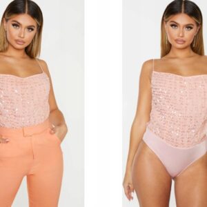 X7B312 PRETTYLITTLETHING OZDOBNE BODY NA RAMIĄCZKACH CEKINY 34 XS