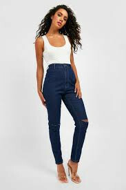 X4A119 BOOHOO DAMSKIE SPODNIE JEANSOWE NIEBIESKIE Z DZIURAMI 44 44