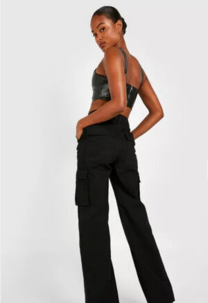 X6A113 BOOHOO TALL SPODNIE DAMSKIE CZARNE BOYFRIEND FIT M - obrazek 3