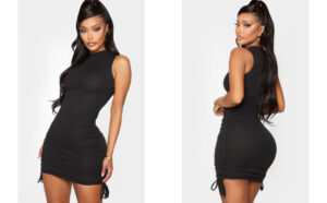 X0F006 MARSZCZONA CZARNA SUKIENKA W PRĄŻKI PRETTYLITTLETHING 38