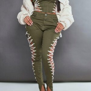 M6E18 PRETTYLITTLETHING JEANSY KHAKI DAMSKIE RURKI 38