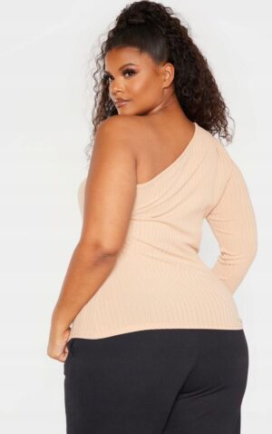 X5F107 PLT DAMSKA BEŻOWA BLUZKA ASYMETRYCZNA PLUS SIZE 44 - obrazek 3