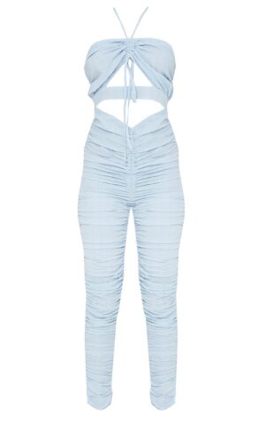 V0A014 PRETTYLITTLETHING LETNI MARSZCZONY KOMBINEZON NIEBIESKI 44 XXL - obrazek 3