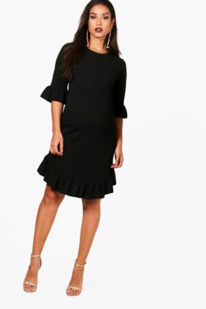 Z1D102 BOOHOO MATERNITY CZARNA SUKIENKA FALBANA M
