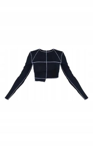 X5C204 PLT CZARNY CROP TOP DŁUGI RĘKAW 32 XXS - obrazek 2