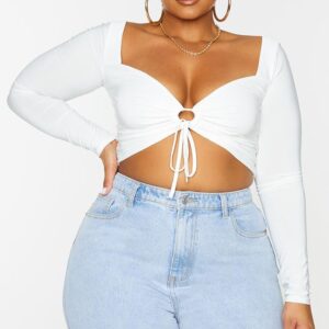X6D312 PLT PLUS KREMOWA BLUZKA CROP TOP 58 7XL