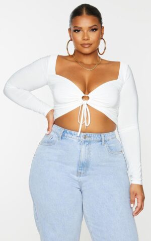 X6D312 PLT PLUS KREMOWA BLUZKA CROP TOP 58 7XL