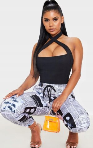 Z7F202 ASYMETRYCZNE PRĄŻKOWANE BODY CZARNE PRETTYLITTLETHING 38 - obrazek 2