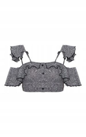 Z4B027 PLT DZIANINOWY KRÓTKI CROP TOP GUZIKI SZARY 42 - obrazek 4