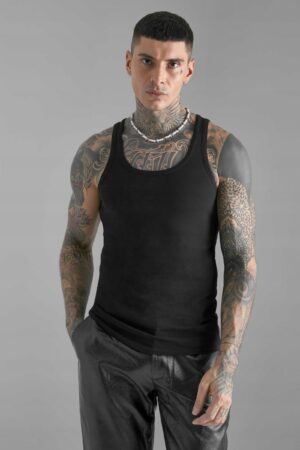 M3B107 BOOHOO MAN CZARNY TANK TOP SLIM FIT S