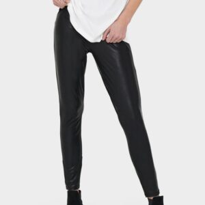 Y0A014 KLASYCZNE LEGGINSY WOSKOWANE DAMSKIE CZARNE ONLY S