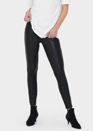 Y0A014 KLASYCZNE LEGGINSY WOSKOWANE DAMSKIE CZARNE ONLY S