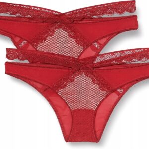 X6C103 IRIS LILLY DAMSKIE MAJTKI TANGA Z KORONKĄ CZERWONE 2 PACK L
