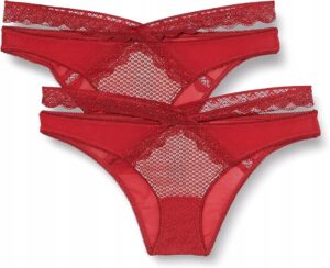 X6C103 IRIS LILLY DAMSKIE MAJTKI TANGA Z KORONKĄ CZERWONE 2 PACK L