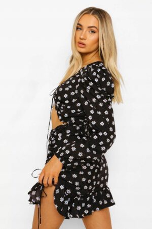 X8C109 BOOHOO WZORZYSTA MARSZCZONA SPÓDNICA MINI KWIATY 42 XL - obrazek 4