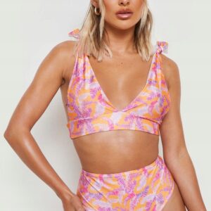 M6D302 BOOHOO TROPIKALNE BIKINI WYSOKI STAN FIGI L