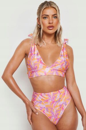 M6D302 BOOHOO TROPIKALNE BIKINI WYSOKI STAN FIGI L