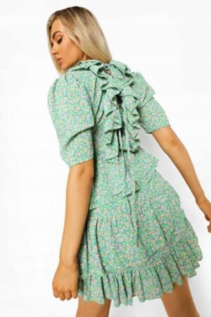 M8E107 BOOHOO SUKIENKA KWIATY FALBANY L L - obrazek 3