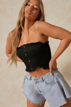X4E004 BRAVE SOUL CZARNY CROP TOP BANDEAU 36 S S - obrazek 3