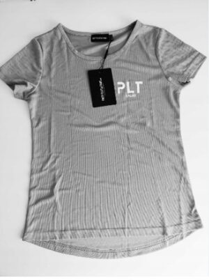 M6C113 PLT DAMSKI SZARY T-SHIRT SPORTOWY Z LOGO 36