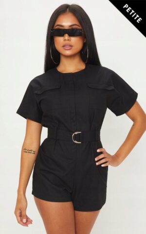 M6C114 PRETTYLITTLETHING PETITE CZARNY LETNI KOMBINEZON Z PASKIEM XL