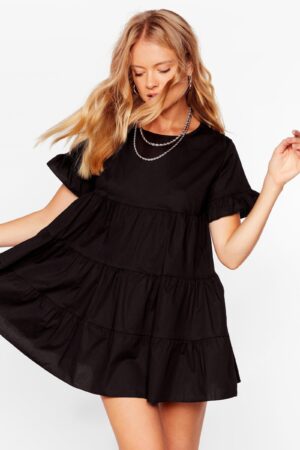 M1G015 ROZKLOSZOWANA KRÓTKA CZARNA SUKIENKA FALBANY NASTY GAL XL - obrazek 2