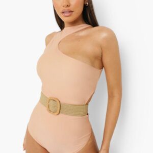 X3C004 BOOHOO STRÓJ KĄPIELOWY Z PASKIEM BEŻ 42 XL