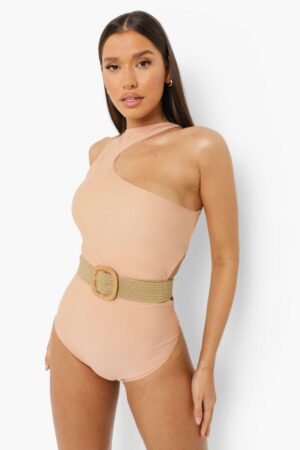 X3C004 BOOHOO STRÓJ KĄPIELOWY Z PASKIEM BEŻ 42 XL