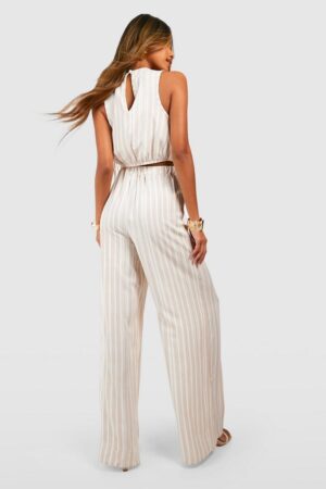 Z5C111 BOOHOO MATERIAŁOWE LUŹNE SPODNIE WIDE LEG W PASKI S - obrazek 3