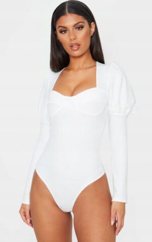 M8B214 PRETTYLITTLETHING BIAŁE BODY Z BUFKAMI DŁUGI RĘKAW 44 XXL - obrazek 3