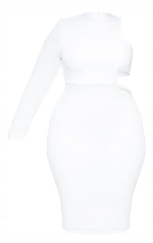 X2A025 PLT DAMSKA ASYMETRYCZNA SUKIENKA ECRU PLUS SIZE 52 - obrazek 2