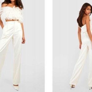 M1C202 BOOHOO PROSTE SPODNIE DAMSKIE ELEGANCKIE SATYNOWE 42