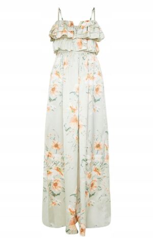 X3F014 PLT ZIELONY KOMBINEZON MAXI W KWIATY 42 XL - obrazek 2