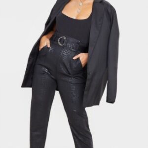 Z3E002 DOPASOWANE SPODNIE MATERIAŁOWE 7/8 WYSOKI STAN PRETTYLITTLETHING 44