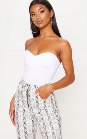 Z3D313 DOPASOWANE BODY BIAŁE ODKRYTE RAMIONA PRETTYLITTLETHING 36 - obrazek 2