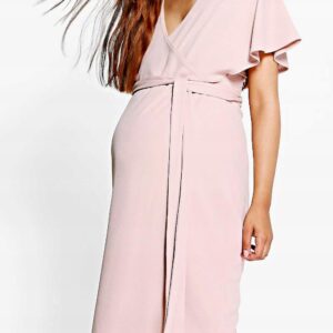 M8F101 KOPERTOWA SUKIENKA CIĄŻOWA WIĄZANA W PASIE BOOHOO MATERNITY 40