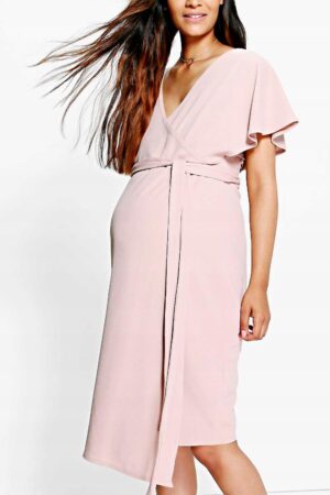 M8F101 KOPERTOWA SUKIENKA CIĄŻOWA WIĄZANA W PASIE BOOHOO MATERNITY 40