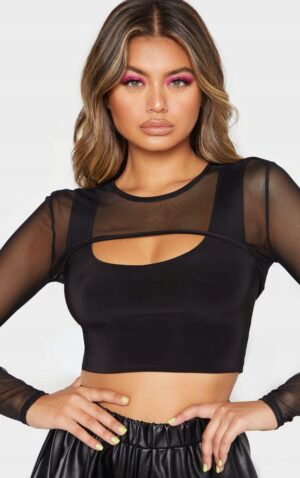 X4G101 PLT CZARNY KRÓTKI CROP TOP Z SIATECZKI DŁUGI RĘKAW 44 XXL - obrazek 4