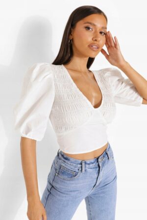 X0B102 BOOHOO BIAŁA BLUZKA BUFKI DEKOLT V XL XL - obrazek 4