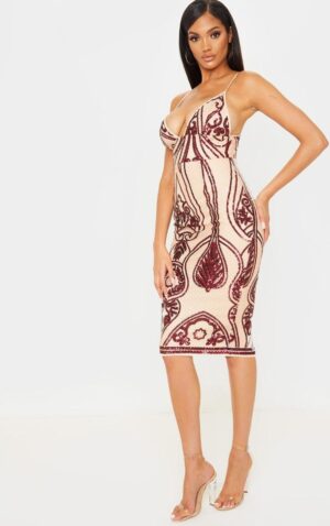 Z5A103 PRETTYLITTLETHING WZORZYSTA SUKIENKA NA RAMIĄCZKACH W CEKINY 38 S - obrazek 4