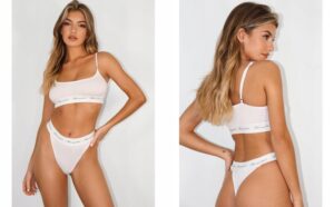 M4E302 BIAŁY BIUSTONOSZ TOP NA RAMIĄCZKACH LOGO MISSGUIDED 36