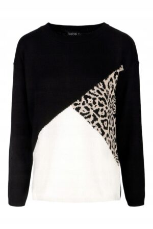 Z3E311 DOPASOWANY KONTRASTOWY SWETER ZWIERZĘCY PRINT BOOHOO L - obrazek 2