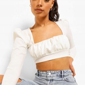 Z2G205*BOOHOO BIAŁY CROP TOP MARSZCZENIE XL 42 A00