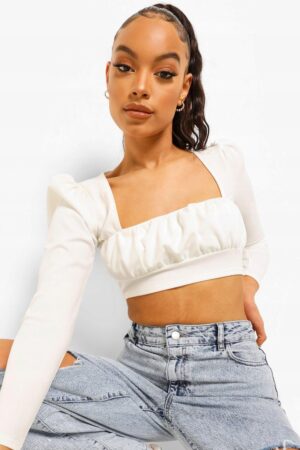 Z2G205*BOOHOO BIAŁY CROP TOP MARSZCZENIE XL 42 A00