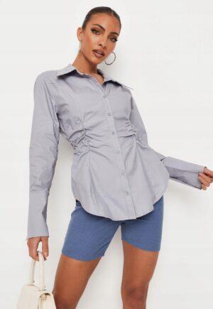 M6C211 MISSGUIDED TALL SZARA MARSZCZONA KOSZULA XS - obrazek 2