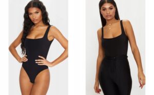 X0D009 DOPASOWANE CZARNE BODY NA RAMIĄCZKACH PRETTYLITTLETHING 42