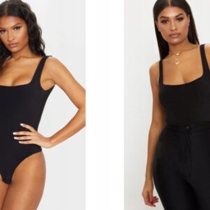 X0D009 DOPASOWANE CZARNE BODY NA RAMIĄCZKACH PRETTYLITTLETHING 42