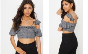 Z6D012*PLT KRÓTKI CROP TOP GUZIKI SZARY L 40 A00
