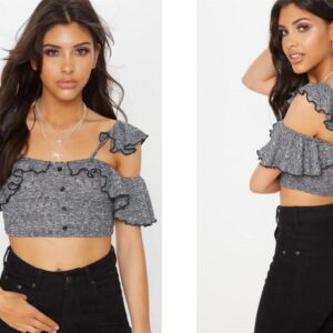 Z6D012*PLT KRÓTKI CROP TOP GUZIKI SZARY L 40 A00